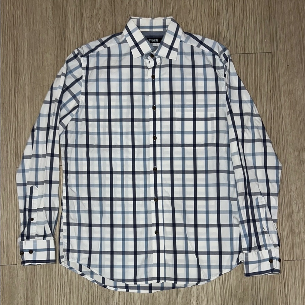 Threads Saks Fifth Size Medium Men's White and Blue Plaid Shirt